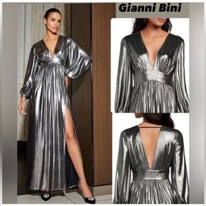 GIANNI BINI ZELLA METALLIC LAME PLUNGING MAXI DRESS (Sz 0)